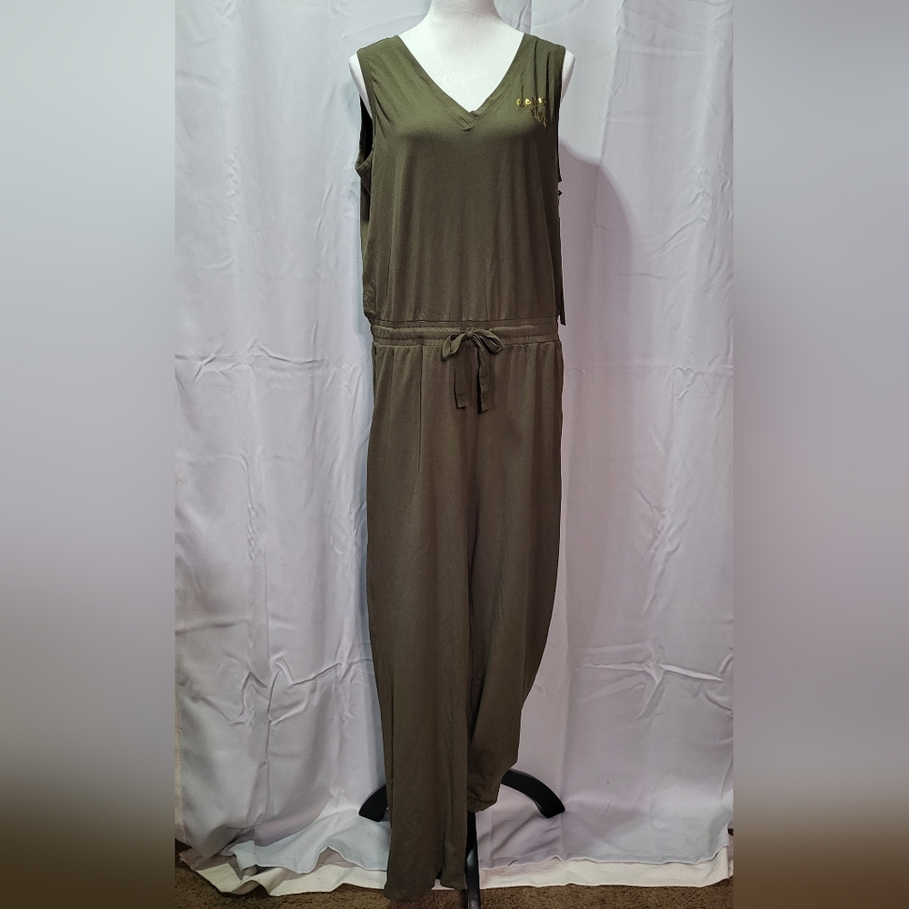 Calvin Klein Olive Green Sleeveless V-Neck Jumpsuit Size Large NWT - Picture 2 of 15